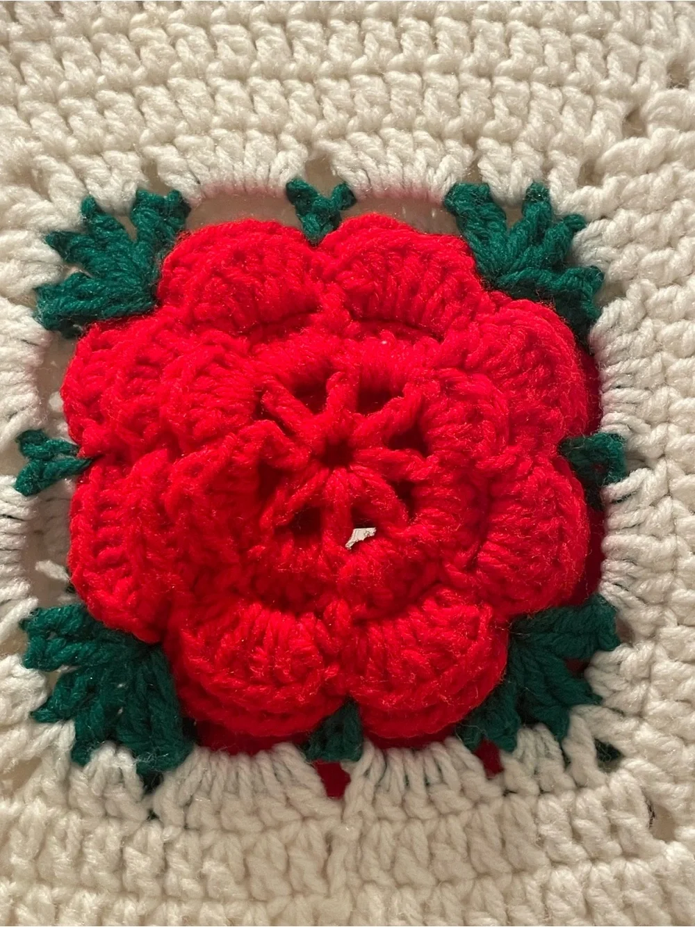 Vintage Granny Square 3D Rose Throw Blanket Afghan Cabbage Rose Christmas